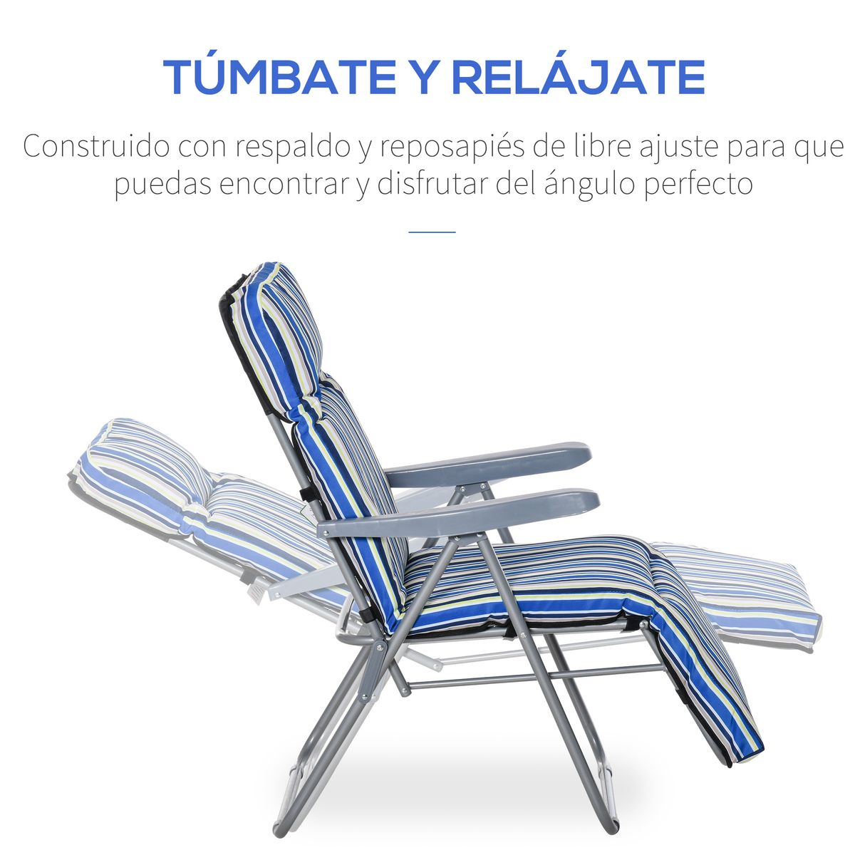 Pack de 2 tumbonas de jardín Outsunny acolchadas azul 6
