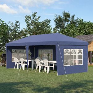 Carpa de jardín Outsunny plegable 4 ventanas azul 2,70x5,85x2,95 m
