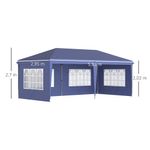 carpa de jardín outsunny plegable 4 ventanas azul 2,70x5,85x2,95 m medidas