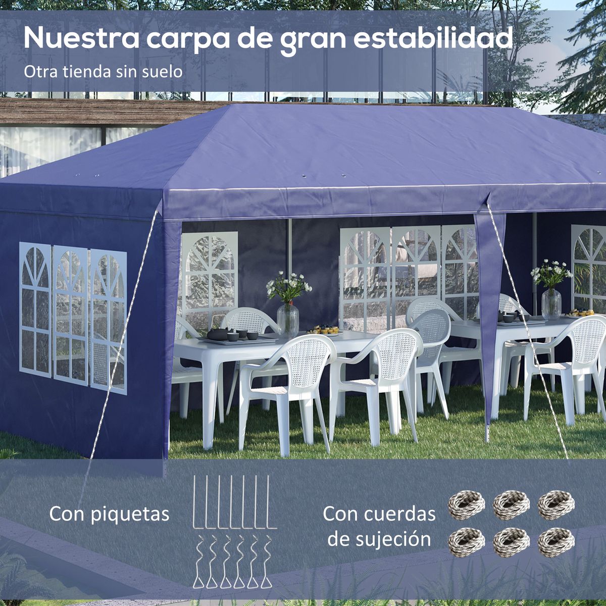 carpa de jardín outsunny plegable 4 ventanas azul 2,70x5,85x2,95 m animada detalle