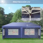 carpa de jardín outsunny plegable 4 ventanas azul 2,70x5,85x2,95 m animada jardin