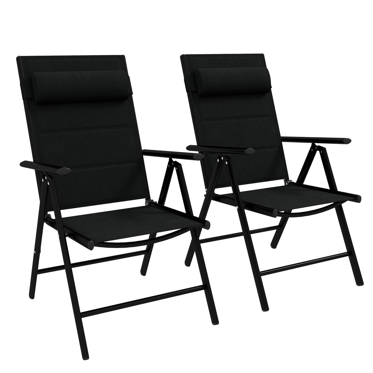 Pack de 2 sillas de camping Outsunny plegables con reposacabezas negro 2
