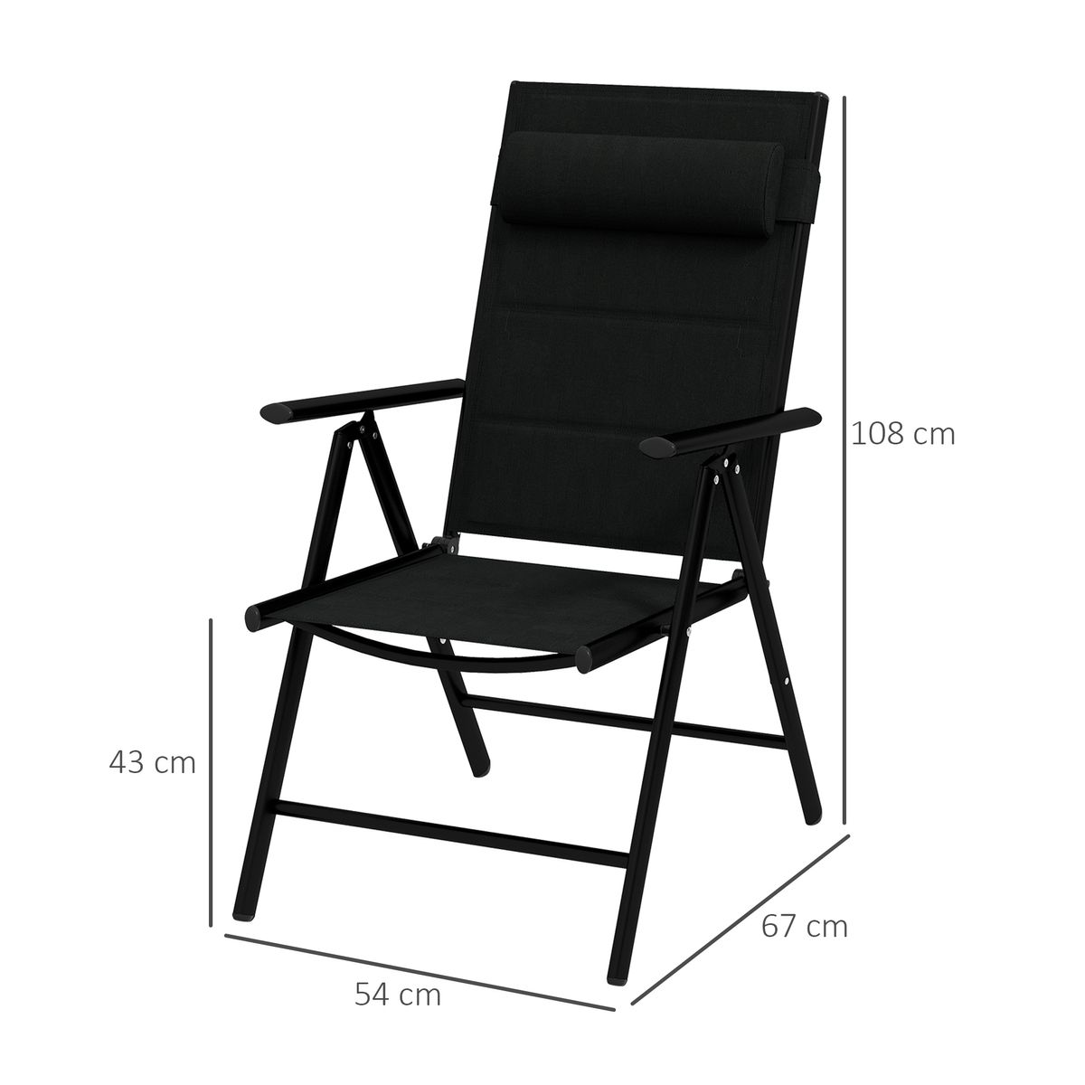 Pack de 2 sillas de camping Outsunny plegables con reposacabezas negro 3