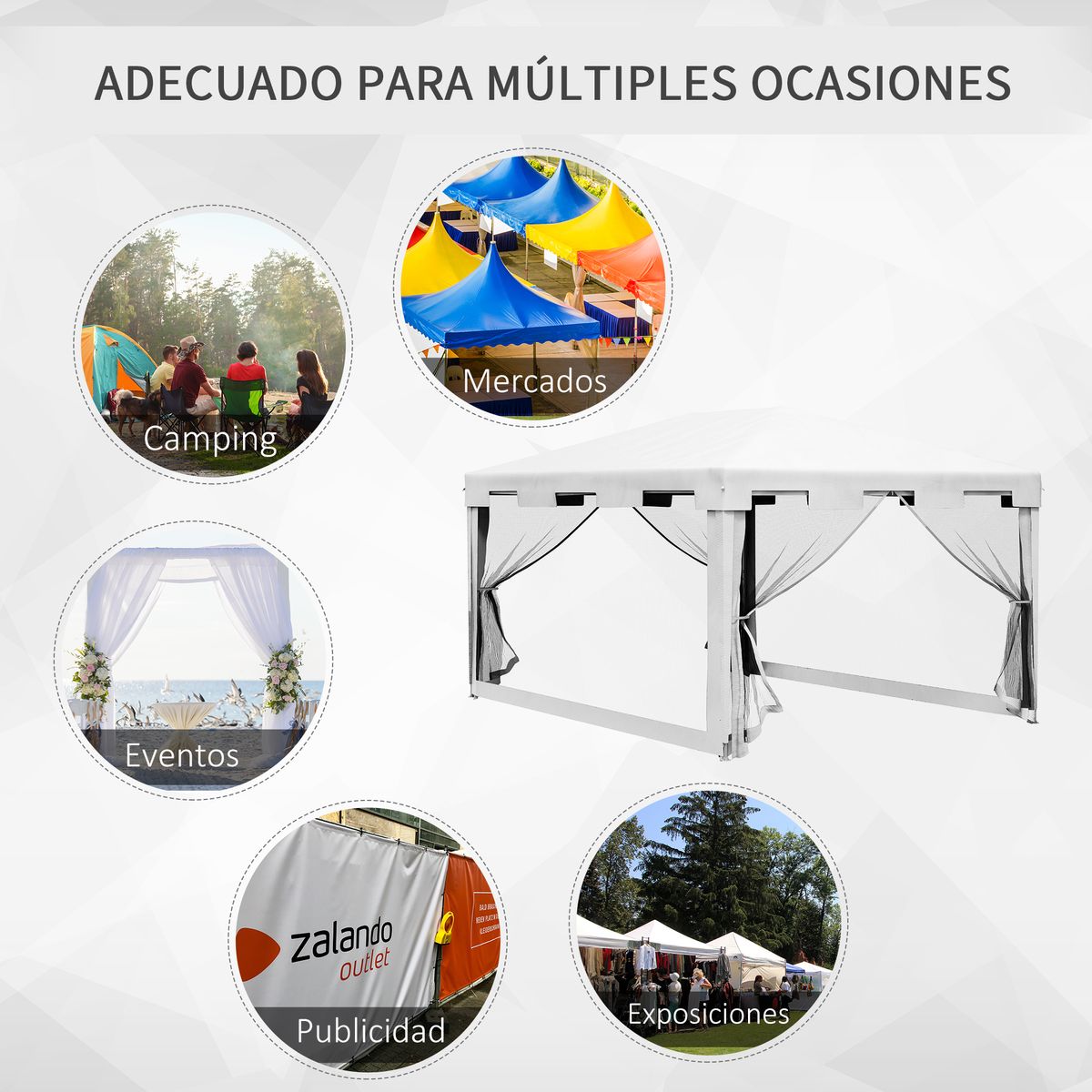 Cenador exterior Outsunny 2 puertas blanco/negro 4x3m 7