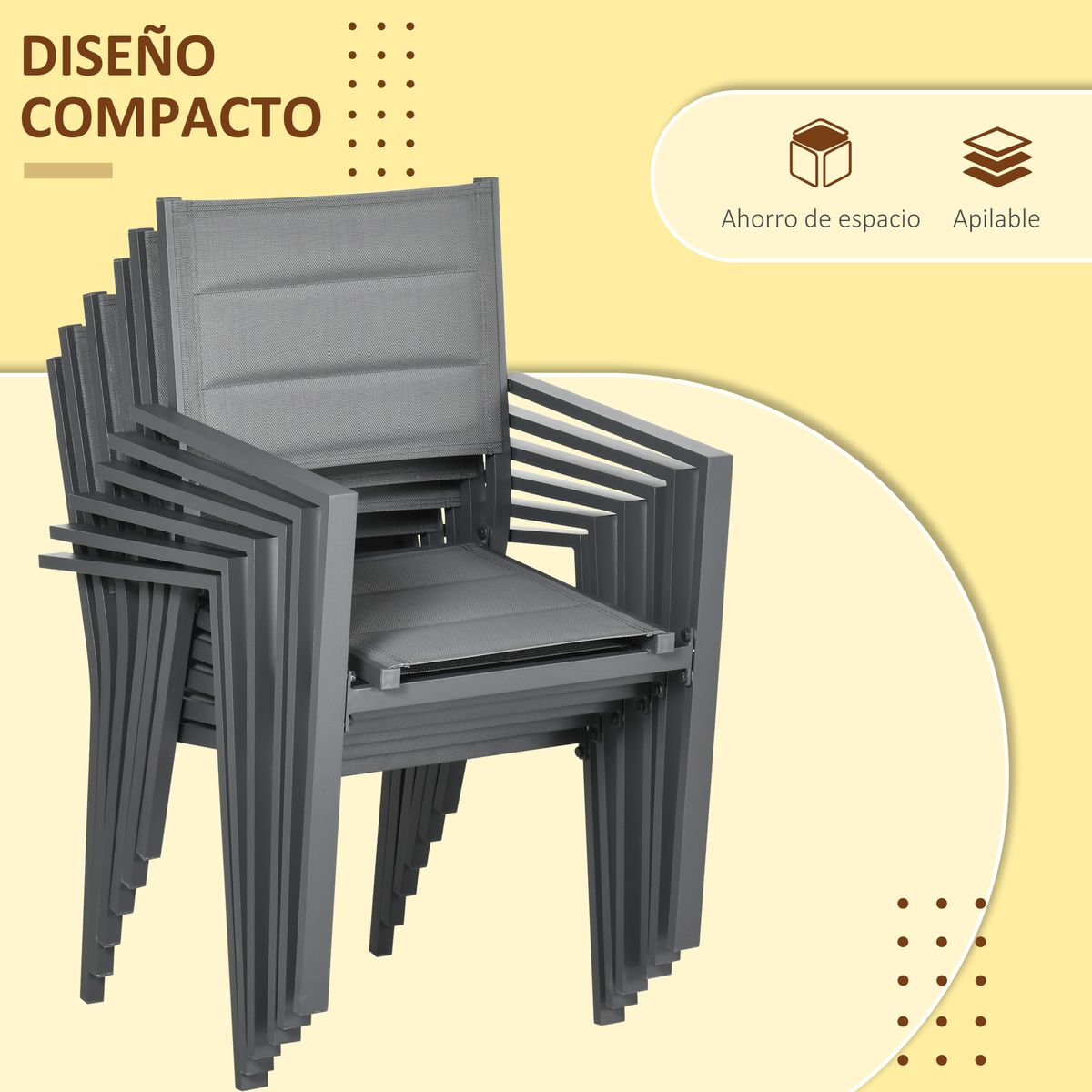 Conjunto de jardín Outsunny 1 mesa extensible + 6 sillas gris 74x90-180x89 cm