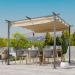 Pérgola de jardín Outsunny techo retráctil crema 3x3m