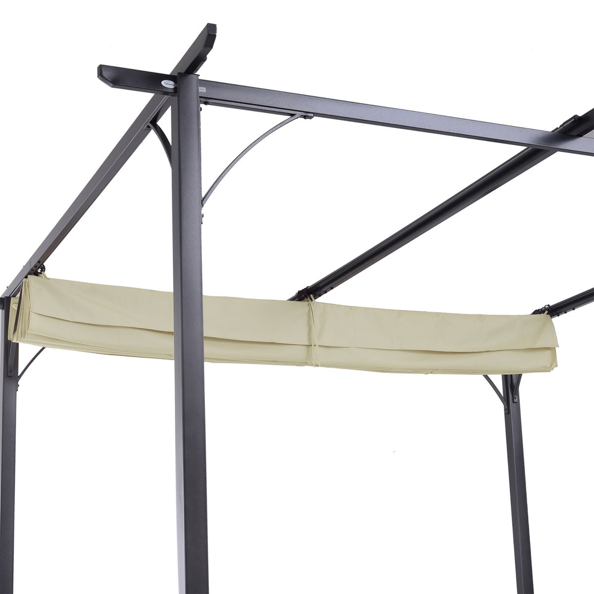 Pérgola de jardín Outsunny techo retráctil crema 3x3m 7