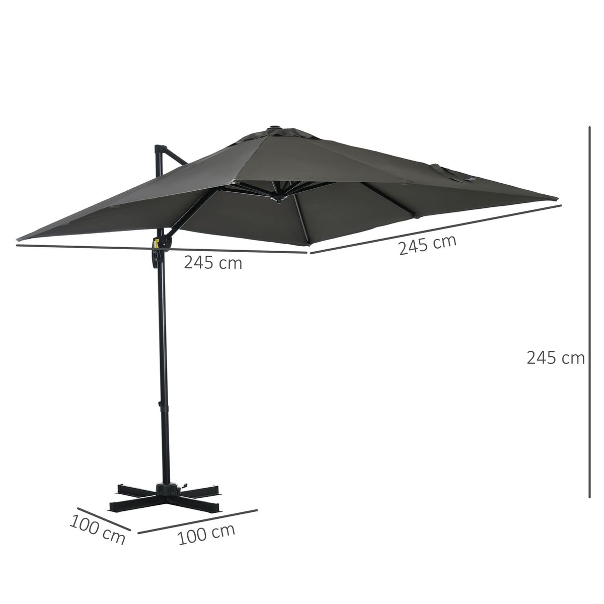 sobrilla de jardín outsunny con manivela y poste giratorio gris 2,45x2,45x2,45 m medidas