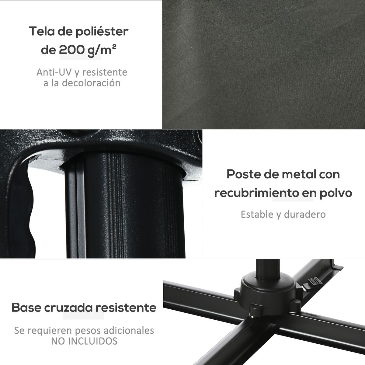 sobrilla de jardín outsunny con manivela y poste giratorio gris 2,45x2,45x2,45 m detalle soporte