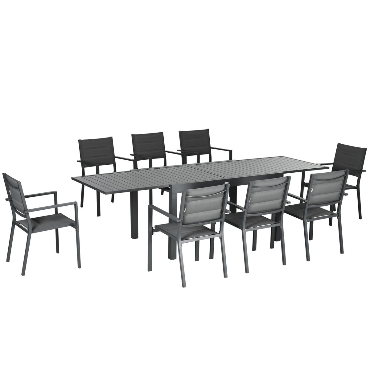 Conjunto de jardín Outsunny 1 mesa extensible + 8 sillas apilables gris 2