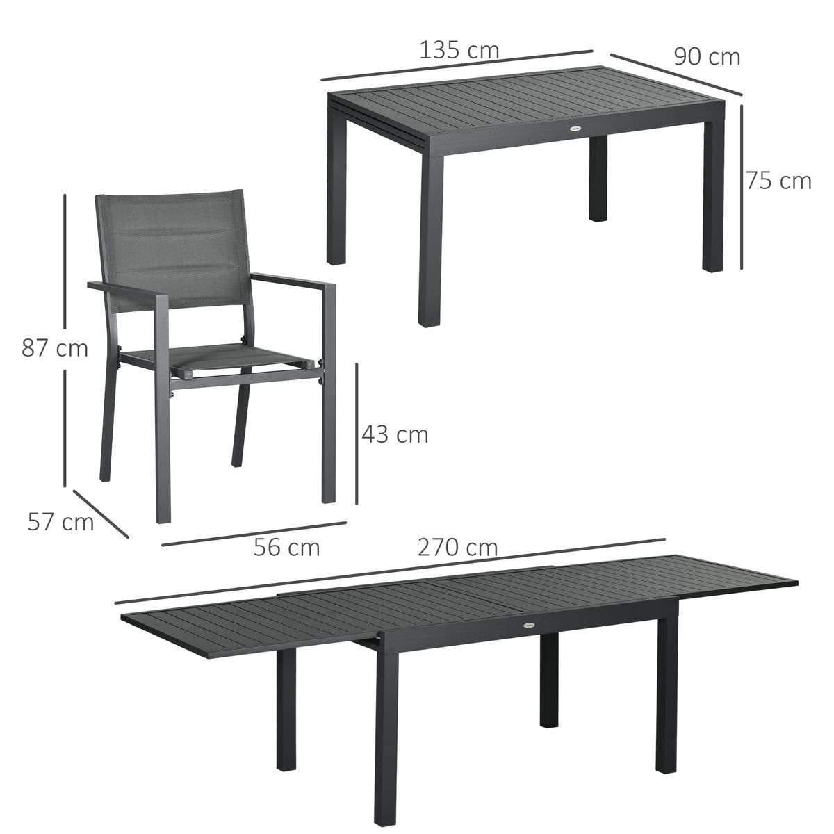 Conjunto de jardín Outsunny 1 mesa extensible + 8 sillas apilables gris 3