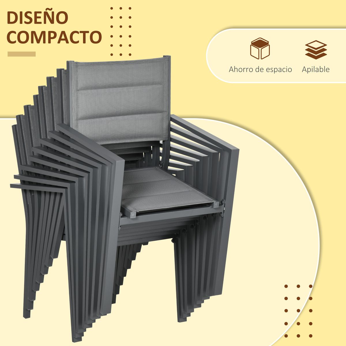 Conjunto de jardín Outsunny 1 mesa extensible + 8 sillas apilables gris 6