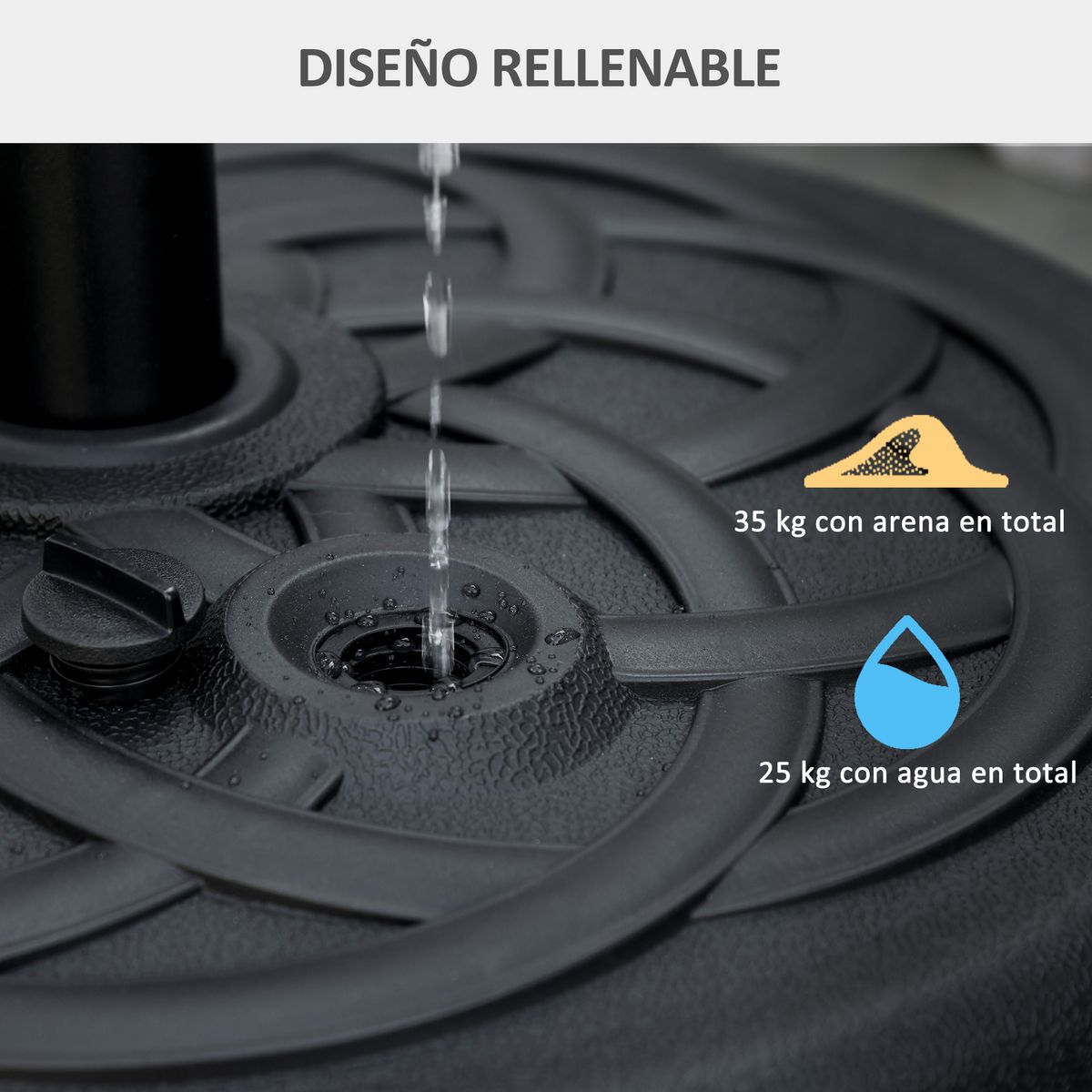 pie de sombrilla outsunny rellenable para postes de ø38/48 mm detalle base