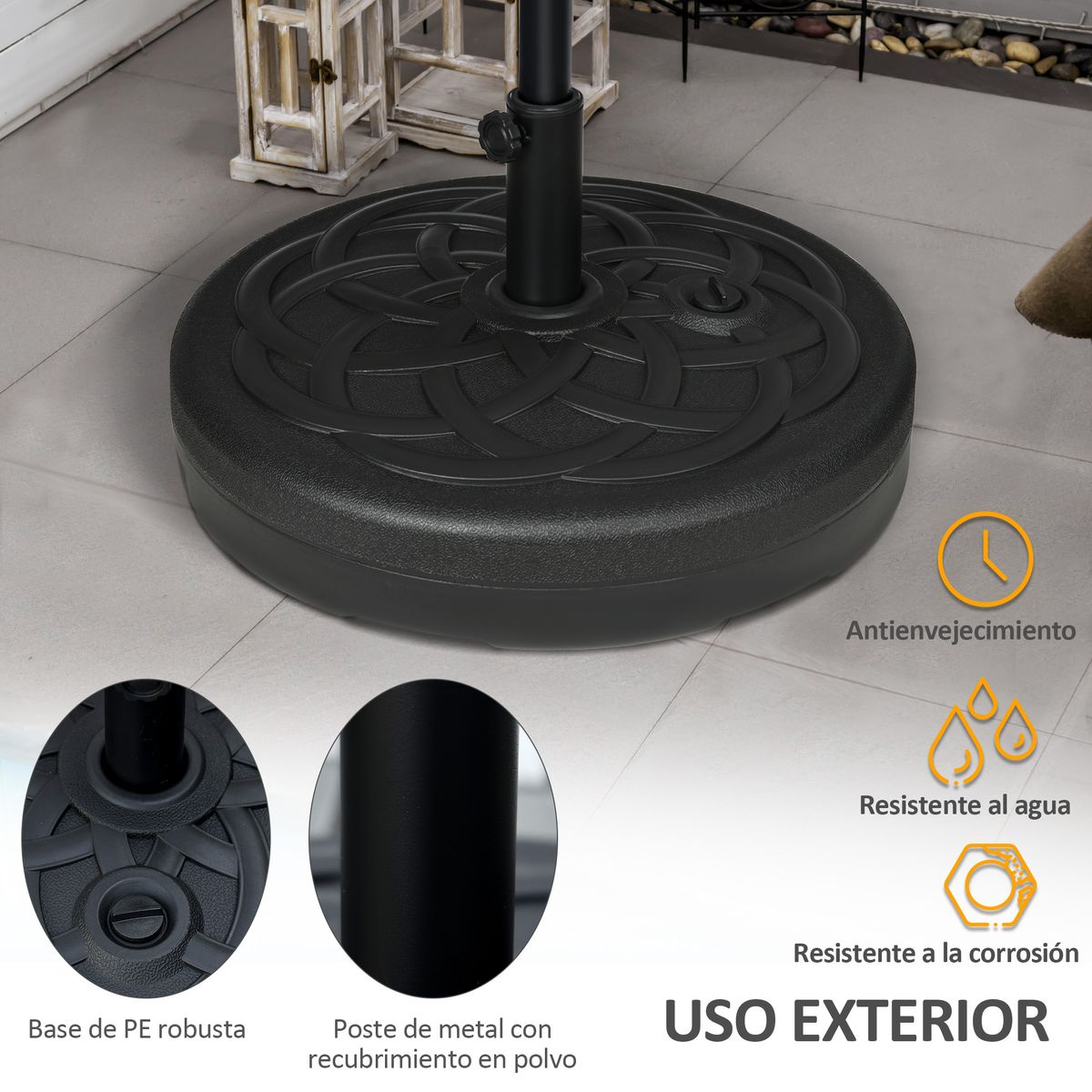 pie de sombrilla outsunny rellenable para postes de ø38/48 mm detalle soporte