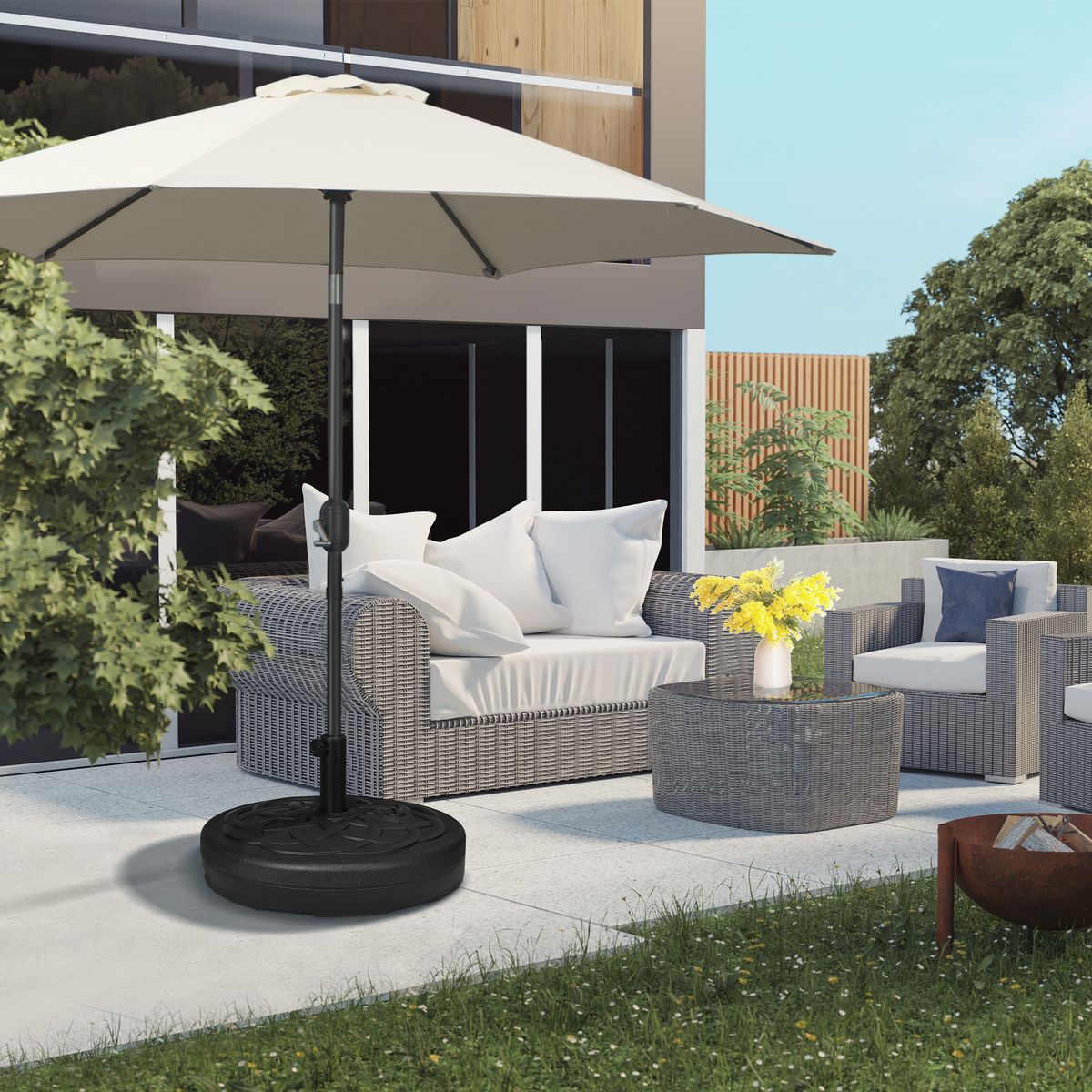 pie de sombrilla outsunny rellenable para postes de ø38/48 mm animada en jardin