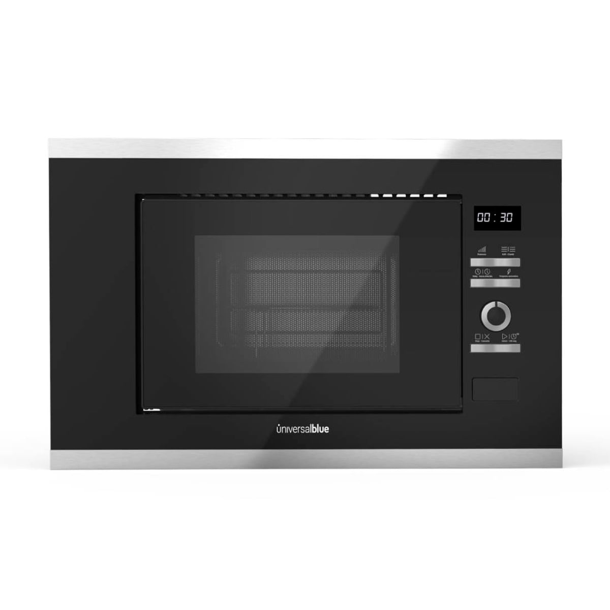 Microondas encastrable Speedybake Plus 6120 Universal Blue 700W función grill negro fondo blanco