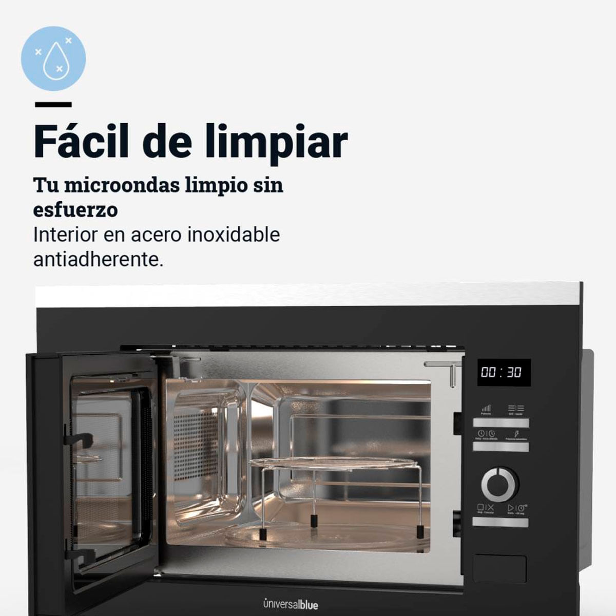 Microondas encastrable Speedybake Plus 6120 Universal Blue 700W función grill negro detalle limpieza