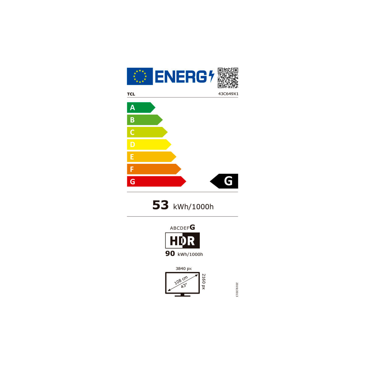 Televisor Smart TV TCL C64 Series 43’’ QLED 4K UHD Google TV G negro eficiencia-energetica