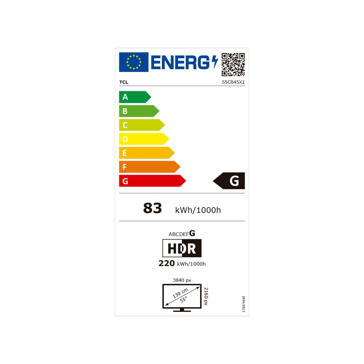 Televisor Smart TV TCL Mini LED C85 Series 55’’ QLED 4K UHD Google TV G negro eficiencia-energetica