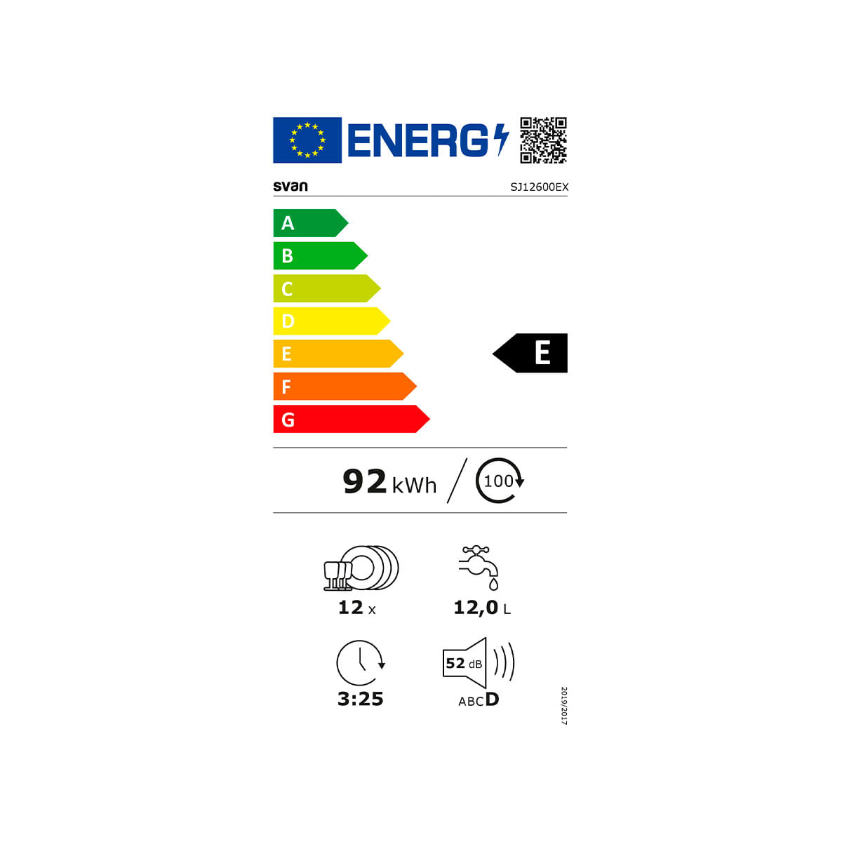 Lavavajillas Svan SJ12600EX 12 cubiertos 2 bandejas inox 59,8 cm eficiencia-energetica