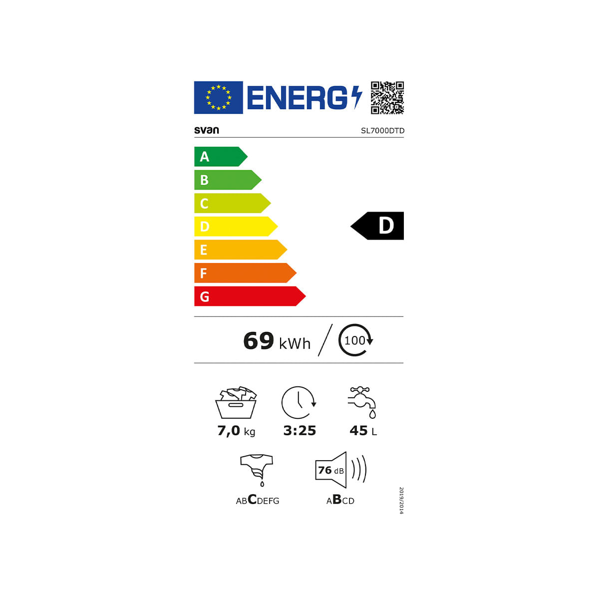 Lavadora Svan SL7000DTD 7kg 1000 rpm 15 programas D blanco 84,3 cm eficiencia-energetica