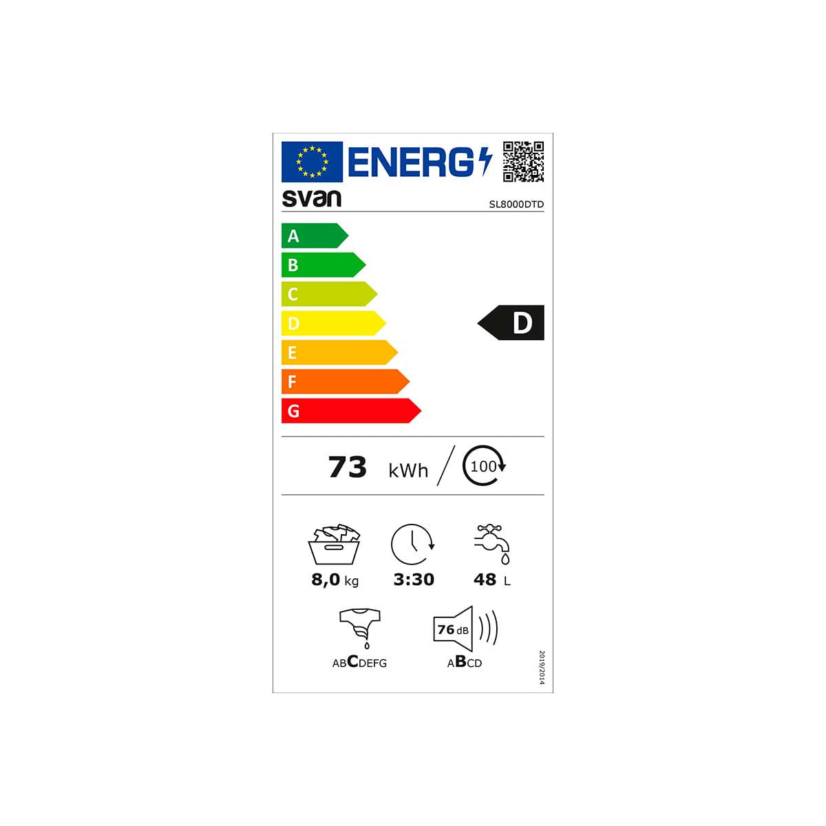 Lavadora Svan SL8000DTD 8kg 1000 rpm 15 programas D blanco 84,5 cm eficiencia-energetica
