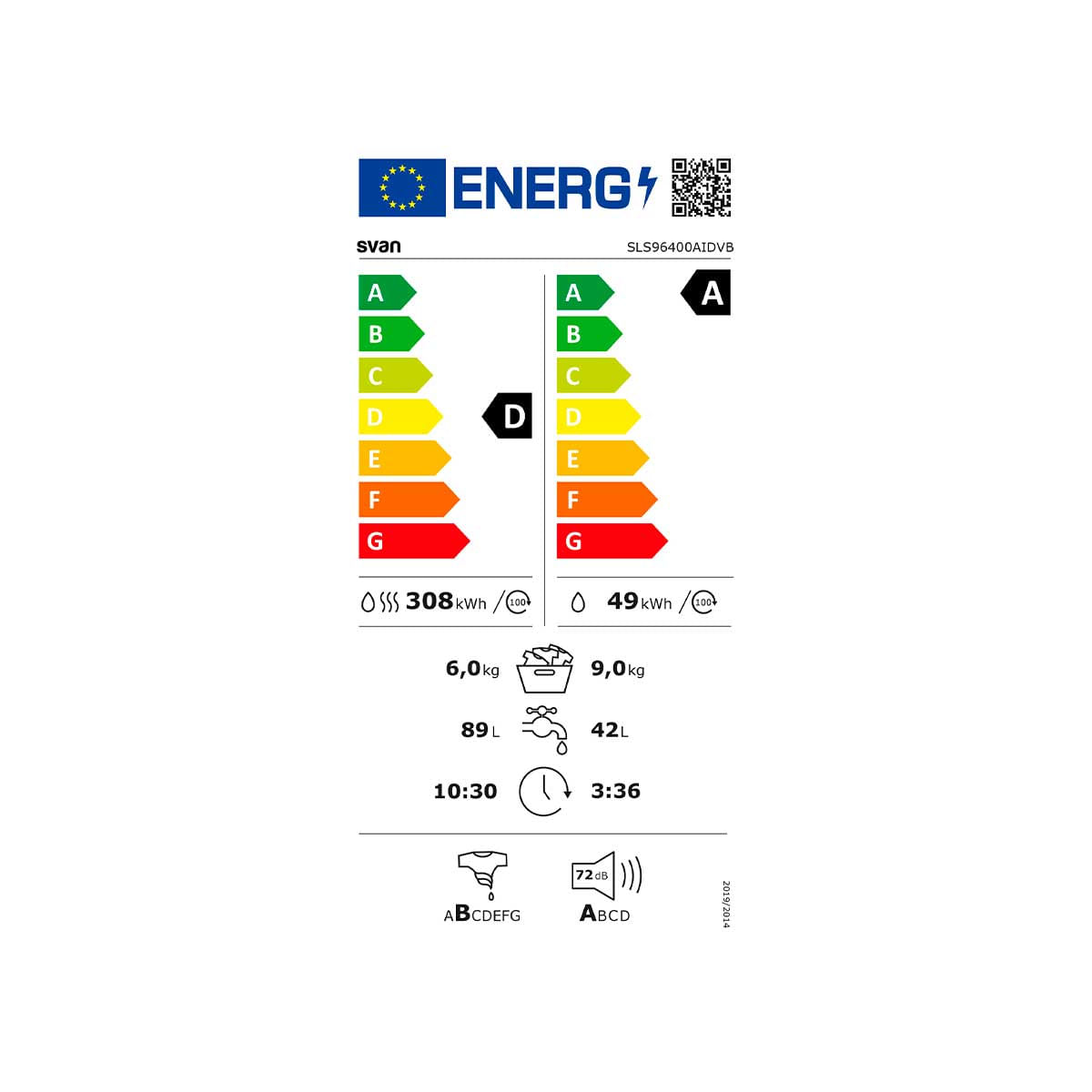Lavadora/secadora Svan SLS96400AIDVB 9kg/6kg 1400 rpm 15 programas A/D 84,5 cm eficiencia-energetica