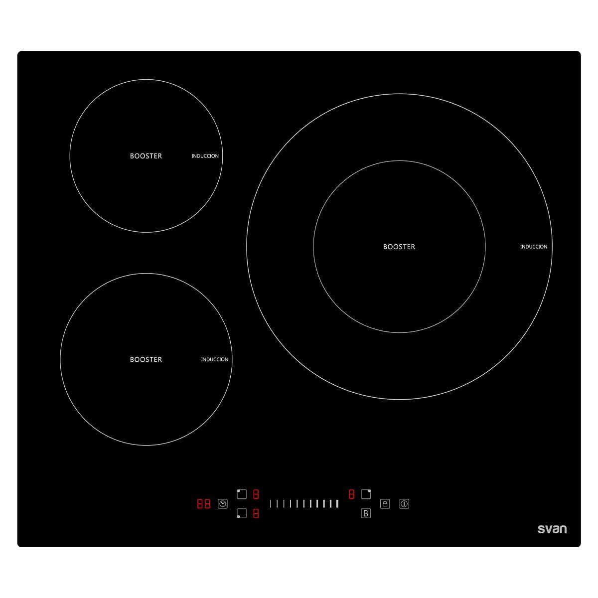 Placa de inducción Svan SI3600S 7600W 3 zonas 9 niveles negro 59 cm