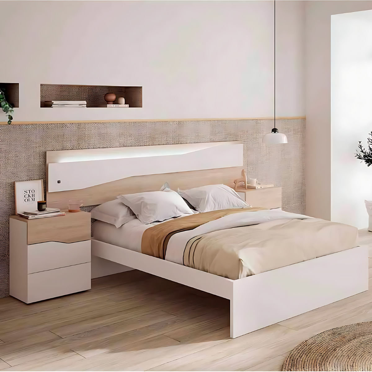 Pack de 2 mesitas de noche Cannes 3 cajones blanco/natural 2