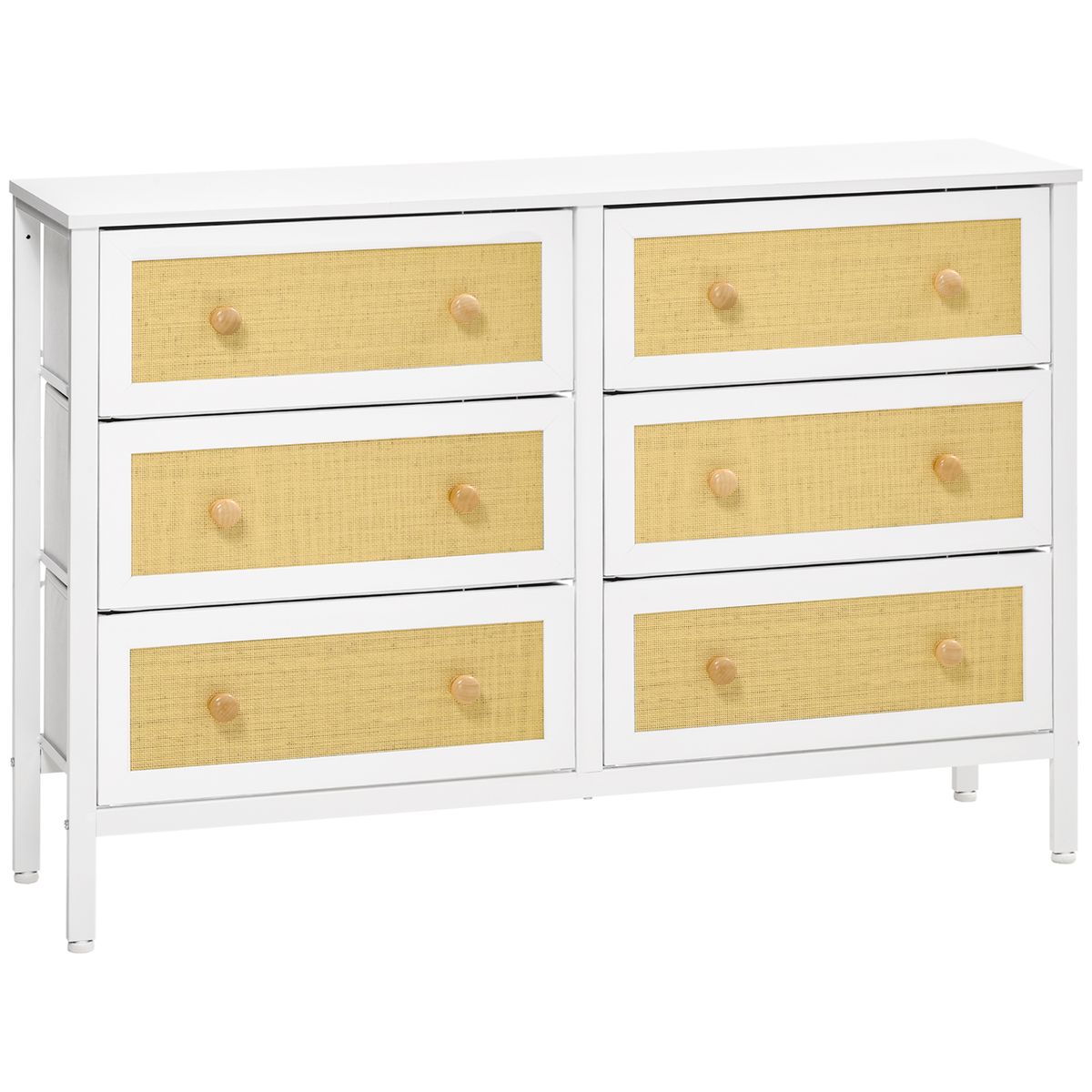 Cómoda Moala Homcom 6 cajones blanco/natural 83x120x30 cm fondo blanco