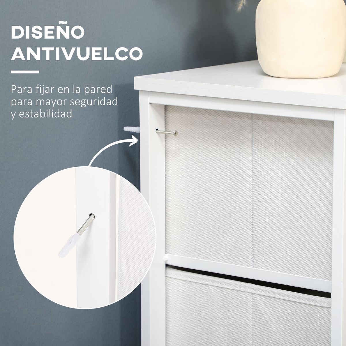 Cómoda Moala Homcom 6 cajones blanco/natural 83x120x30 cm web detalles