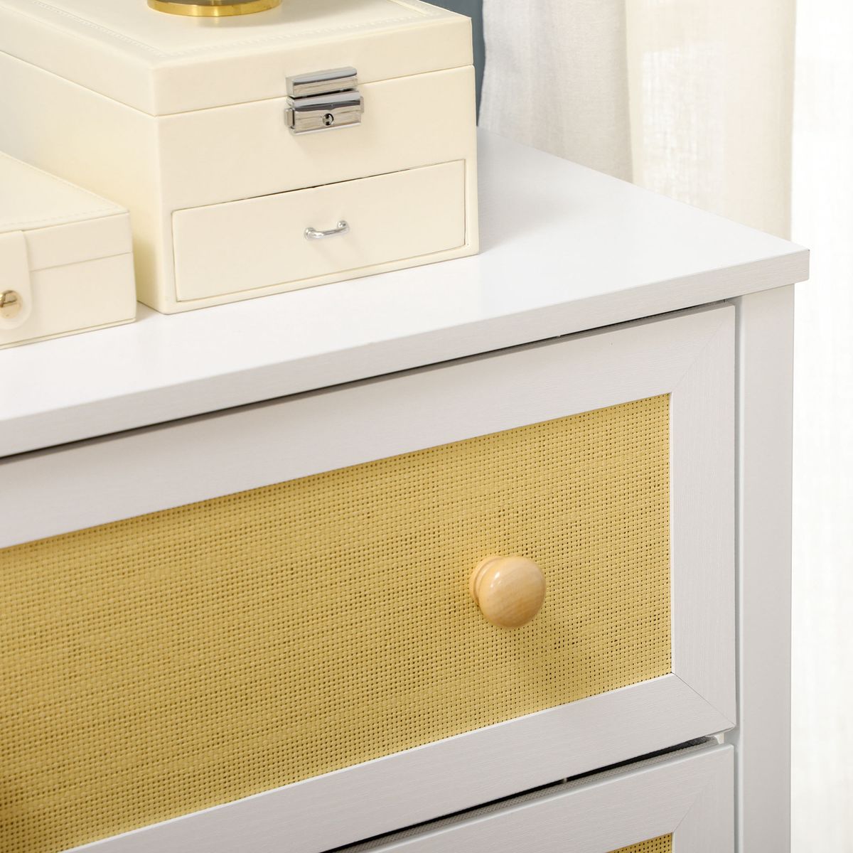 Cómoda Moala Homcom 6 cajones blanco/natural 83x120x30 cm detalle cajon