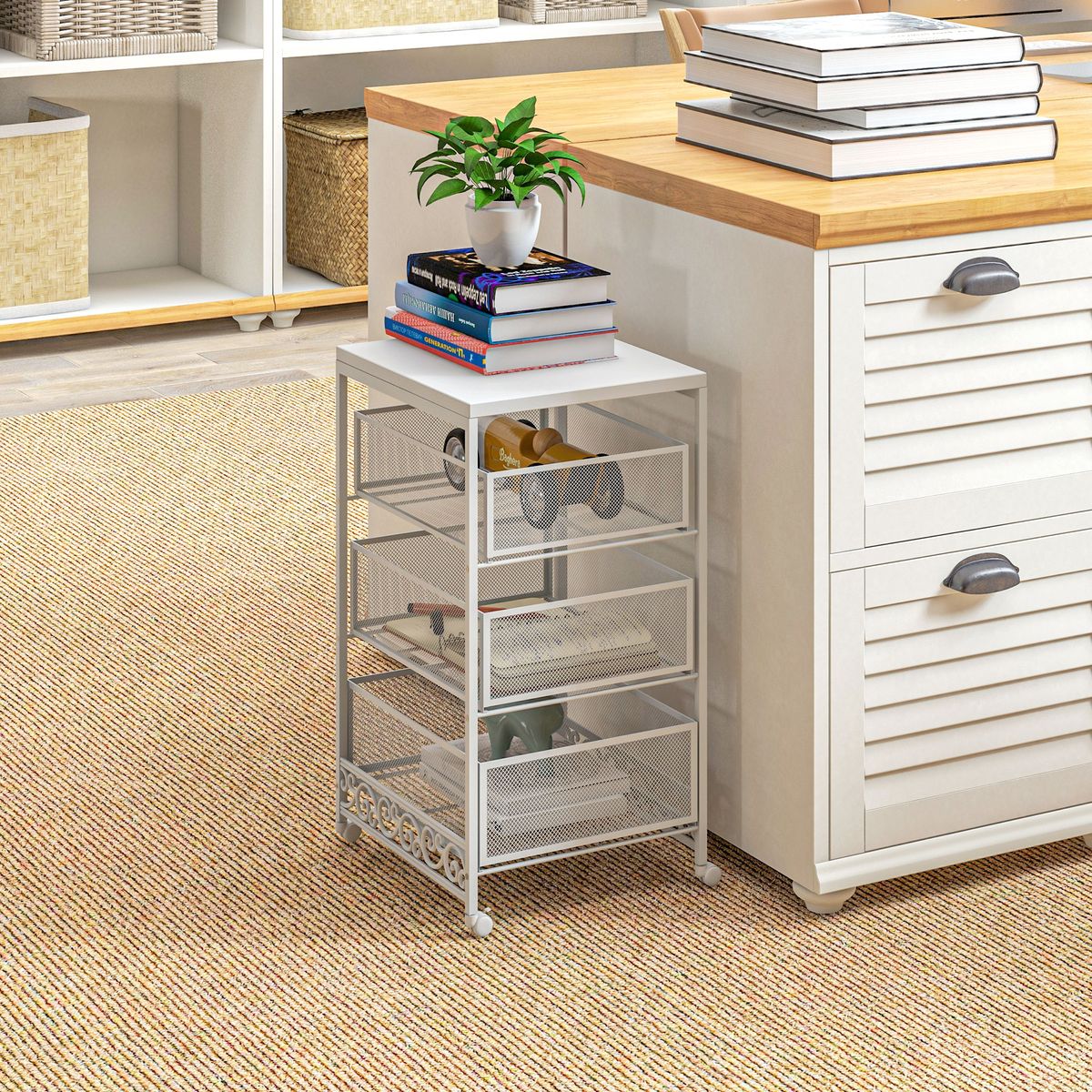 Carrito multiusos Vic Homcom 3 niveles con ruedas blanco 57,5x34x29,5 cm animada