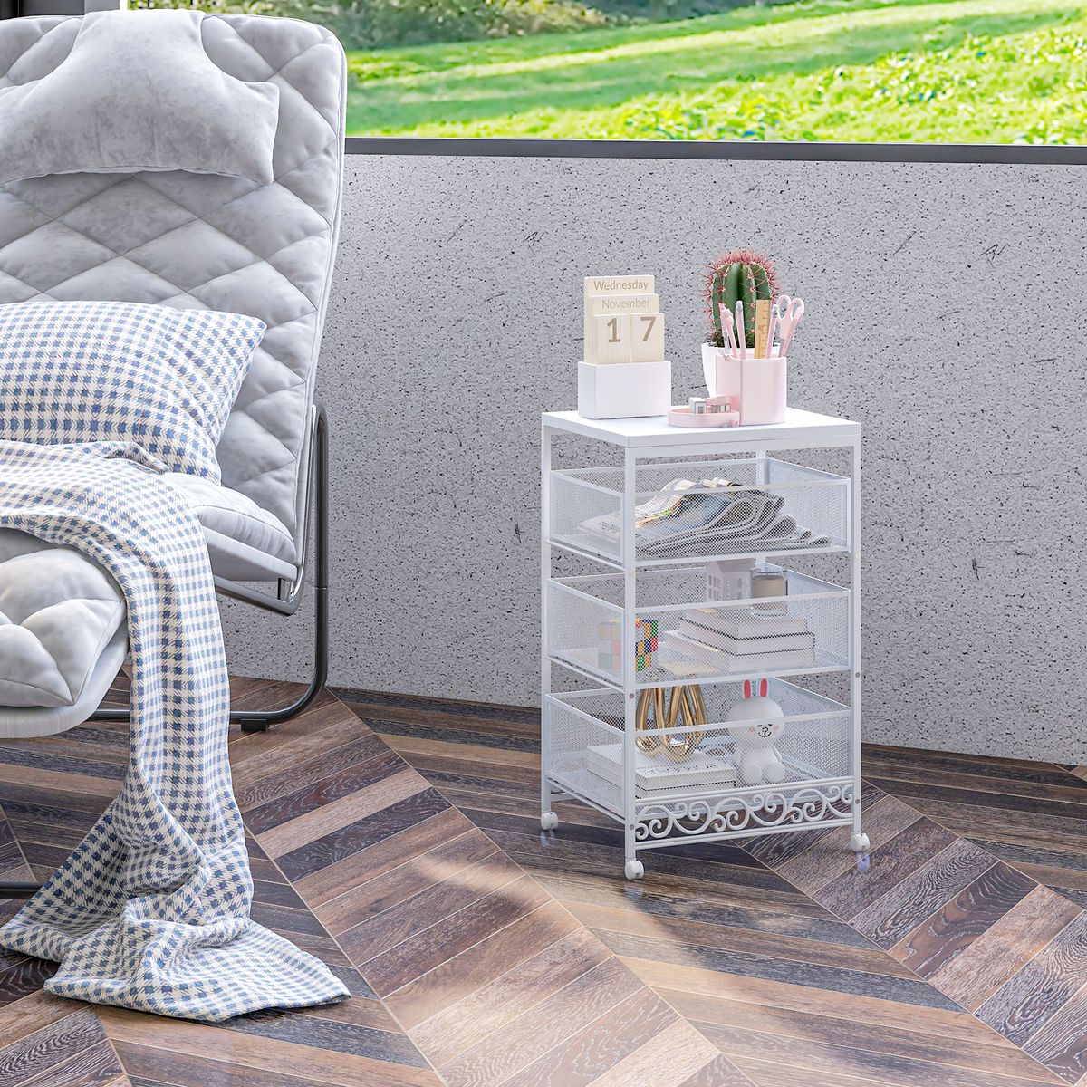 Carrito multiusos Vic Homcom 3 niveles con ruedas blanco 57,5x34x29,5 cm animada