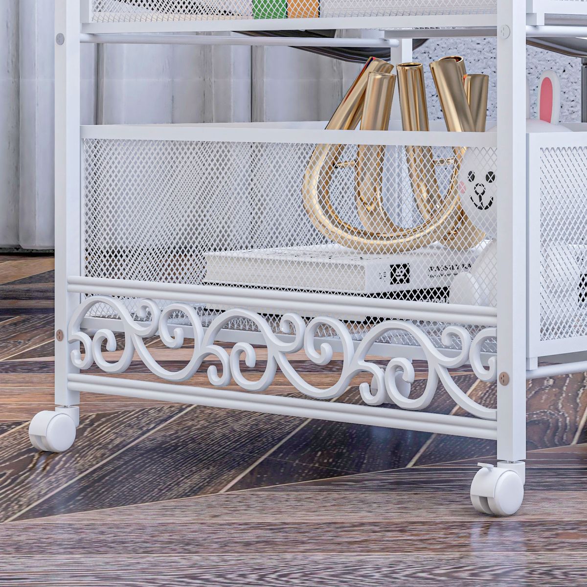 Carrito multiusos Vic Homcom 3 niveles con ruedas blanco 57,5x34x29,5 cm detalles animada