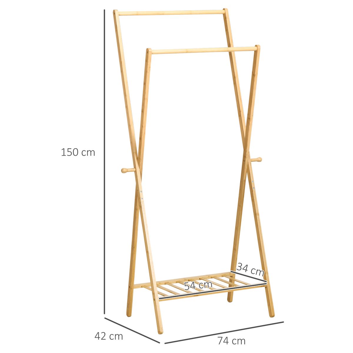 Burro perchero Dummo Homcom 2 barras + 1 estante natural 150x74x42 cm medidas