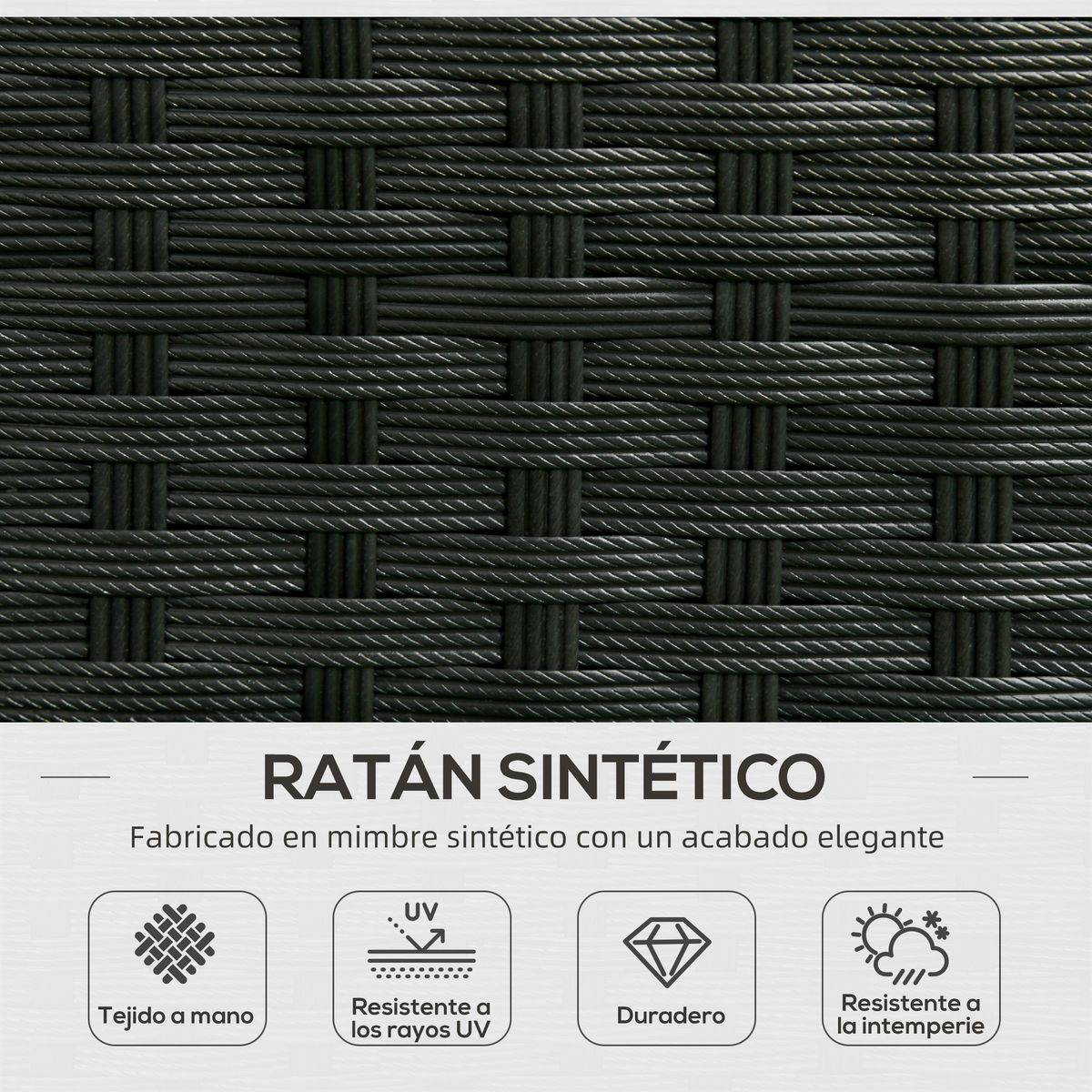 Conjunto de jardin Outsunny 3 piezas ratán negro detalles ratan
