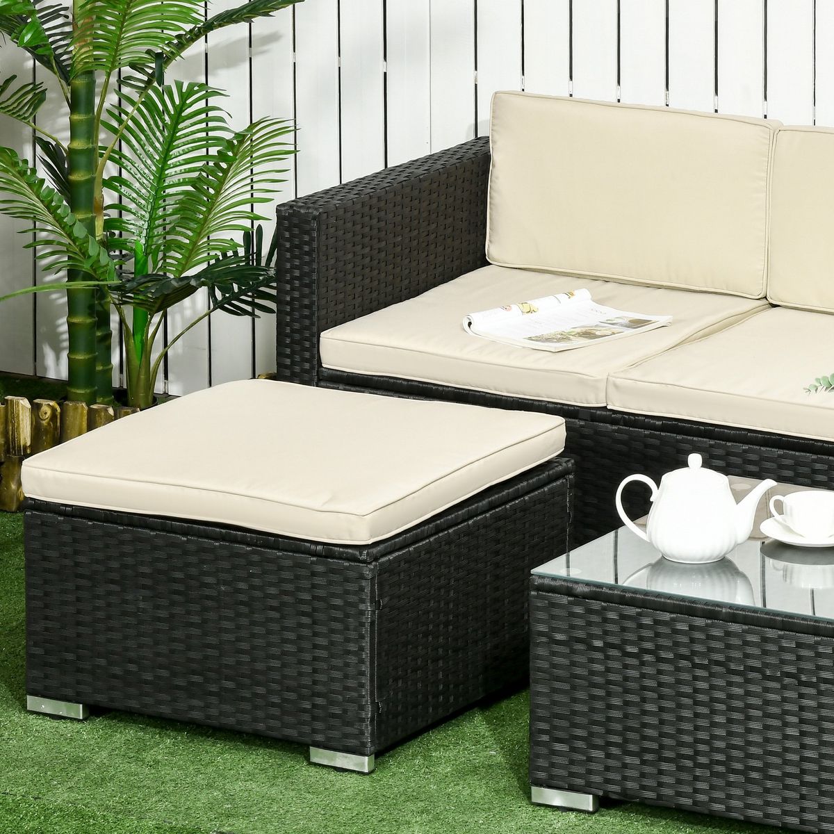 Conjunto de jardin Outsunny 3 piezas ratán negro  detalle conjunto