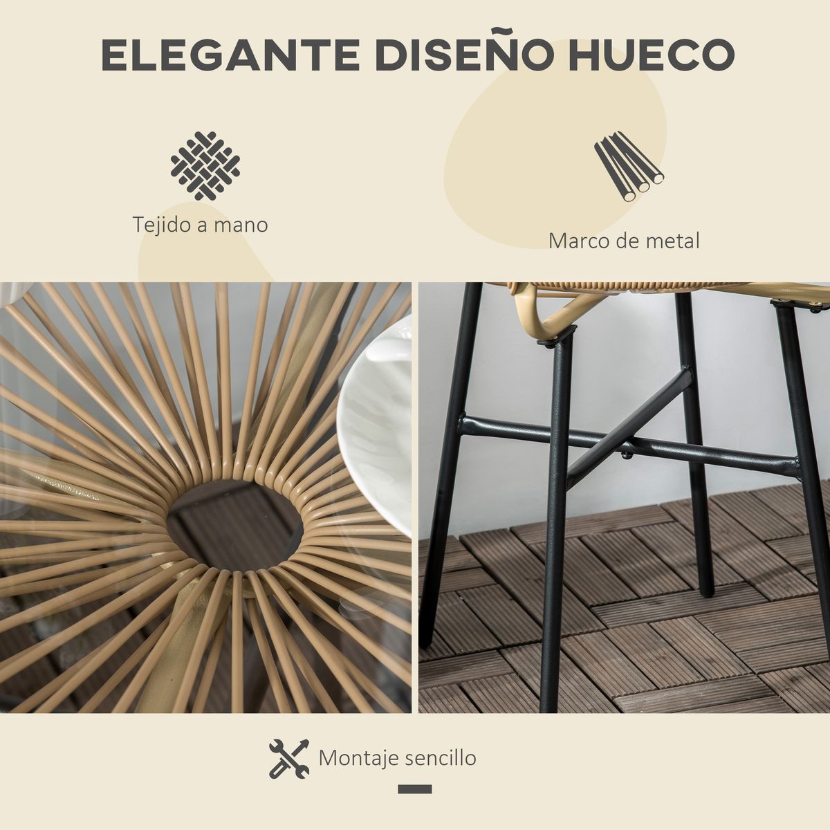 Mesa auxiliar de jardín Outsunny redonda tapa de vidrio beige Ø50x50 cm web