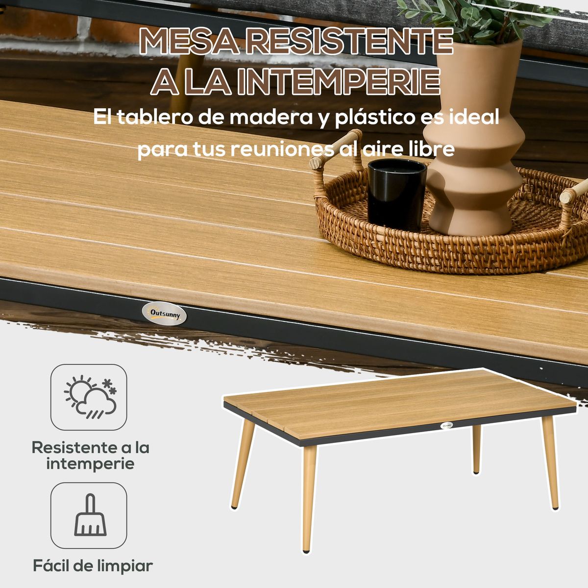 Conjunto de jardín Dey Outsunny 4 piezas gris/natural detalles web