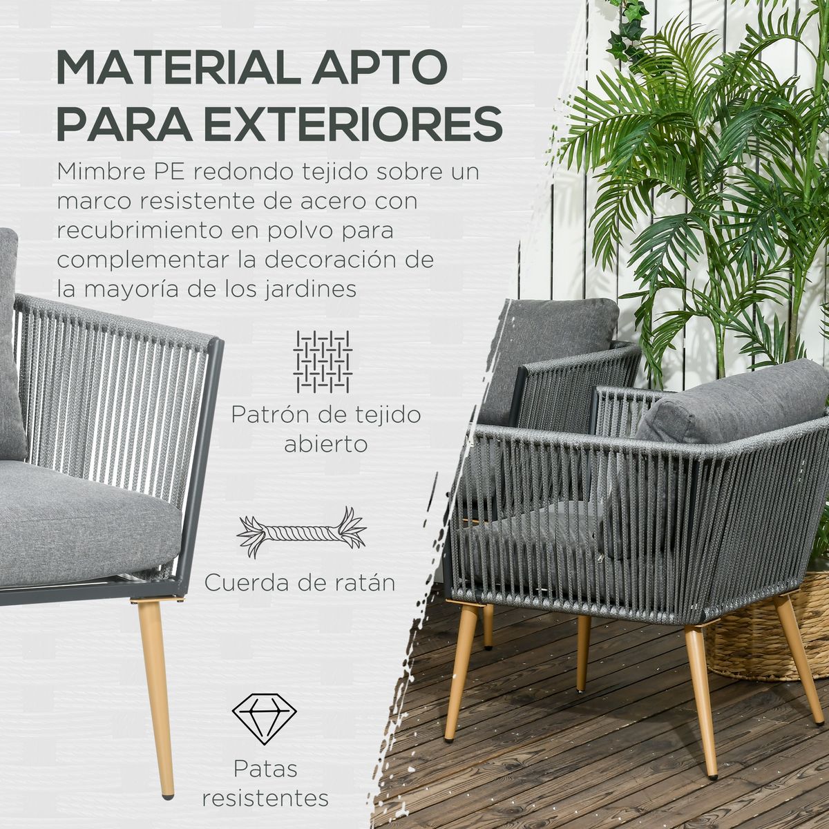 Conjunto de jardín Dey Outsunny 4 piezas gris/natural detalle mueble