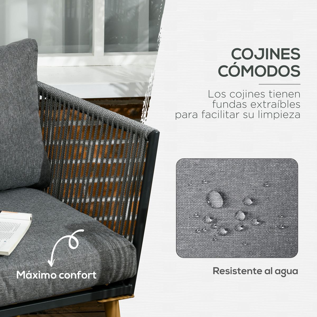 Conjunto de jardín Dey Outsunny 4 piezas gris/natural detalle asiento