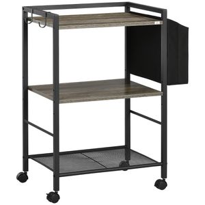 Carrito multiusos Terry Homcom 3 niveles + bolsa de tela con ruedas gris 80,5x66x40 cm