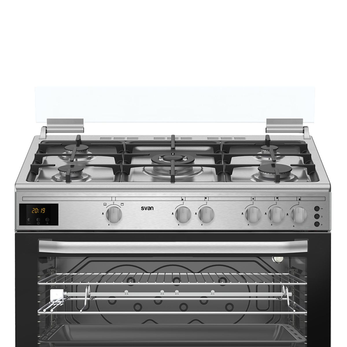 Cocina-de-gas-con-horno-Svan-SKGW5901X-5-fuegos-96L-tapa-cristal-inox-876-cm-detalle