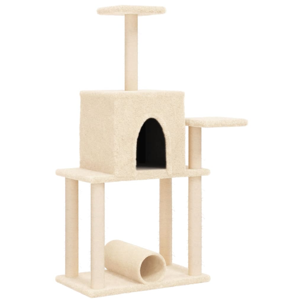 Rascador para gatos con postes de sisal crema 122 cm 2