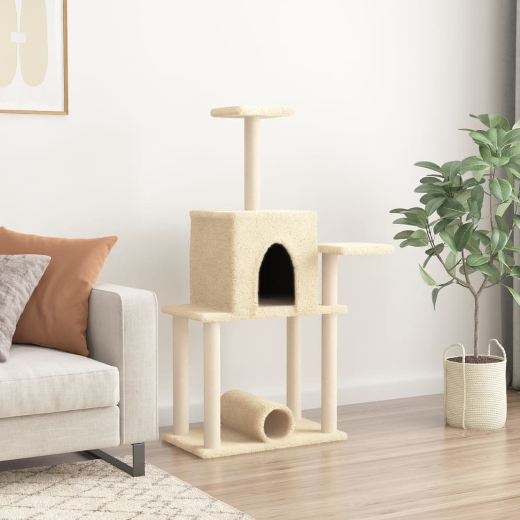Rascador para gatos con postes de sisal crema 122 cm 3