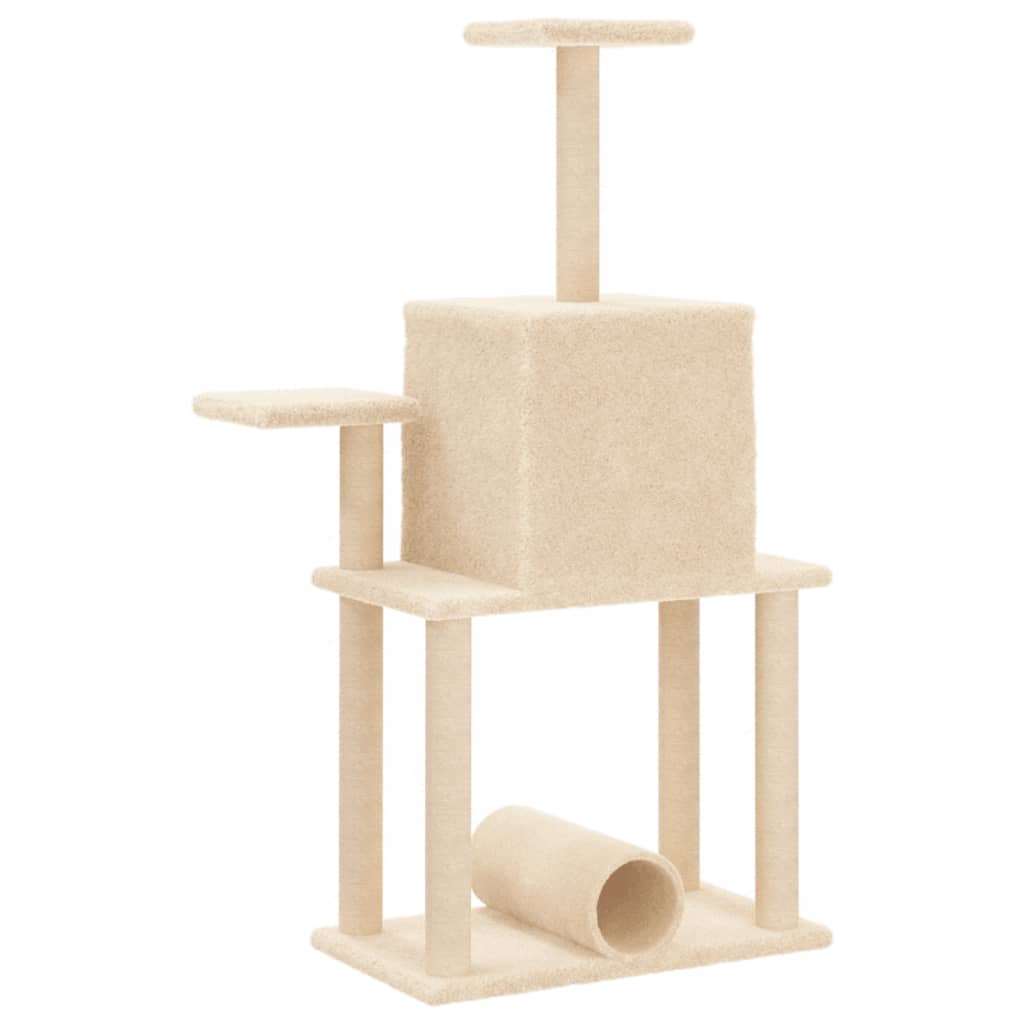 Rascador para gatos con postes de sisal crema 122 cm 6