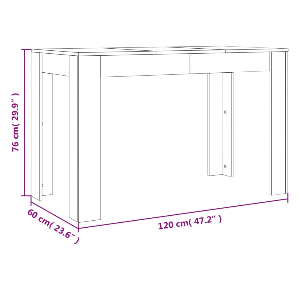 Mesa de comedor Nelva roble oscuro 76x120x60 cm medidas