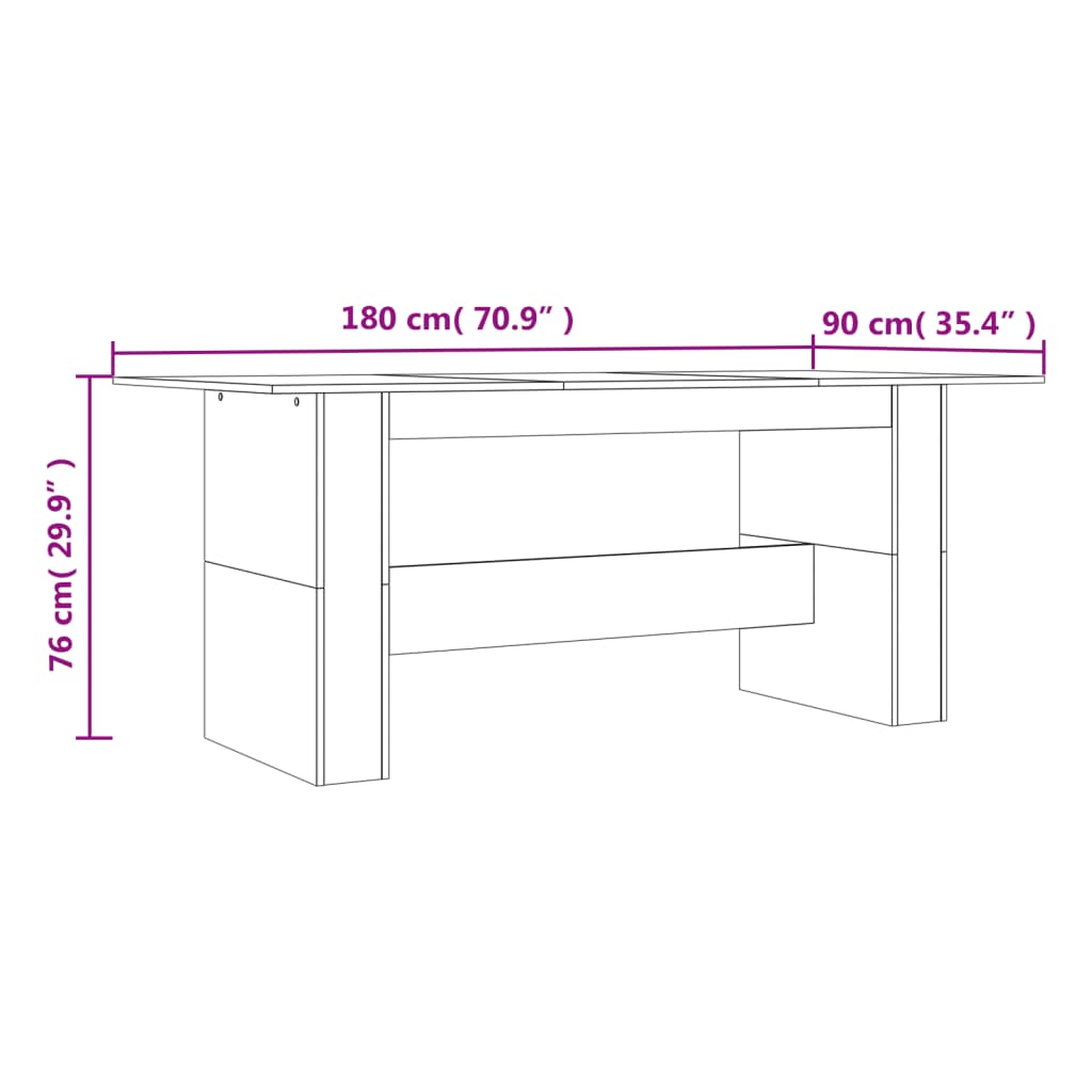 Mesa de comedor Alberca roble oscuro 76x180x90 cm medidas