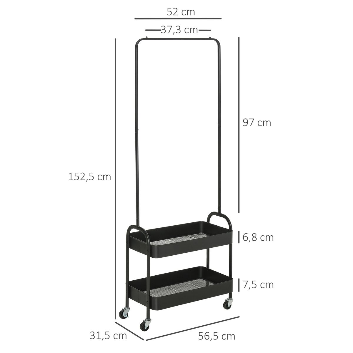 Perchero zapatero Kanto Homcom 2 cestas negro 152,5x56,5x31,5 cm medidas